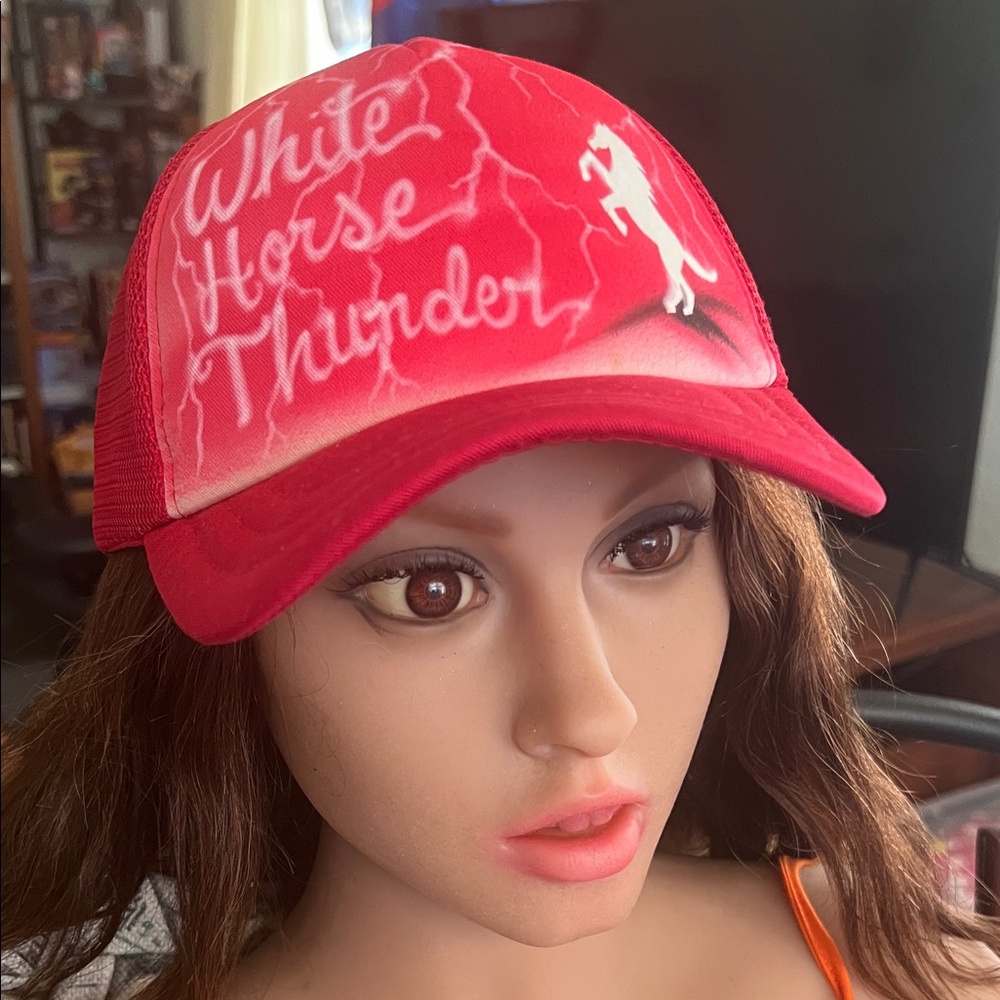 # 0738+ Spray Painted Unisex Truck Red 'White Horse Thunder' Cap